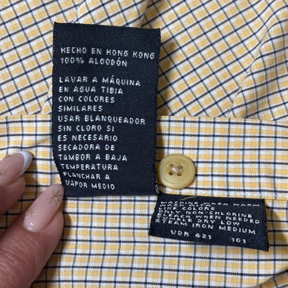 Nautica Mens Short Sleeve Button Down Shirt L Yellow Gingham 100% Cotton - Picture 12 of 13
